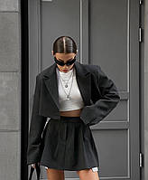 Женский весенний костюм пиджак юбка из костюмной ткани с пуговицами размеры 42-46