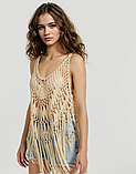 Пляжна накидка на купальник з бахромою пісочного кольору, фото 3