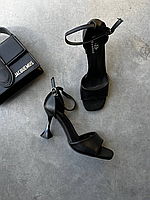 Женские черные босоножки на каблуке из экокожи