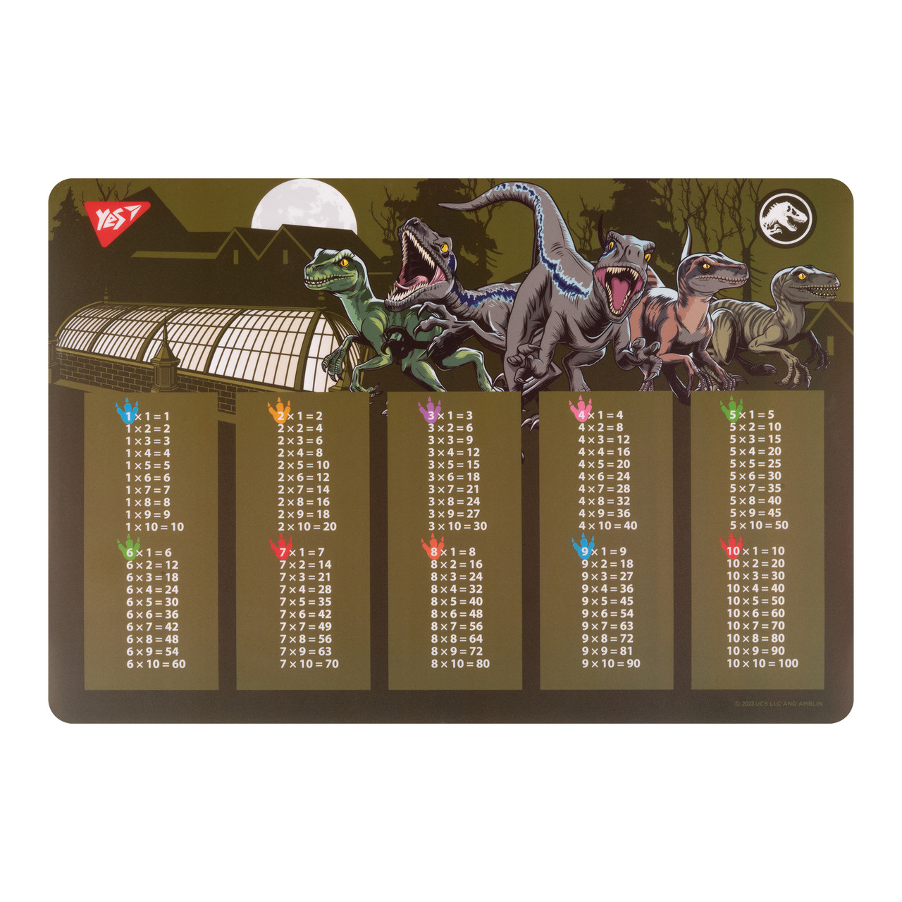 Підкладка для столу Jurassic World з підказками таблиця множення А3 YES (492251), фото 1
