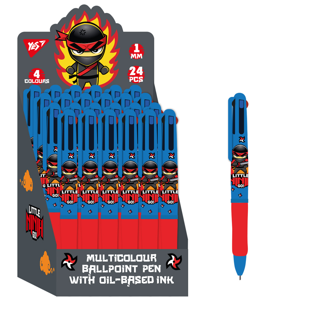 Ручка кулькова Ninja 0.7 мм автоматична 6 кольорів YES (412247), фото 1