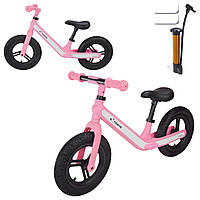 Детский велобег (нейлоновая рама, надувные колёса 12", насос, шестигранные ключи) BL2444 PINK Розовый
