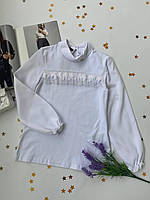 Нарядная школьная белая блузка с кружевом 1830 Blueland, Белый, Девочка, Весна Осень, 10 лет