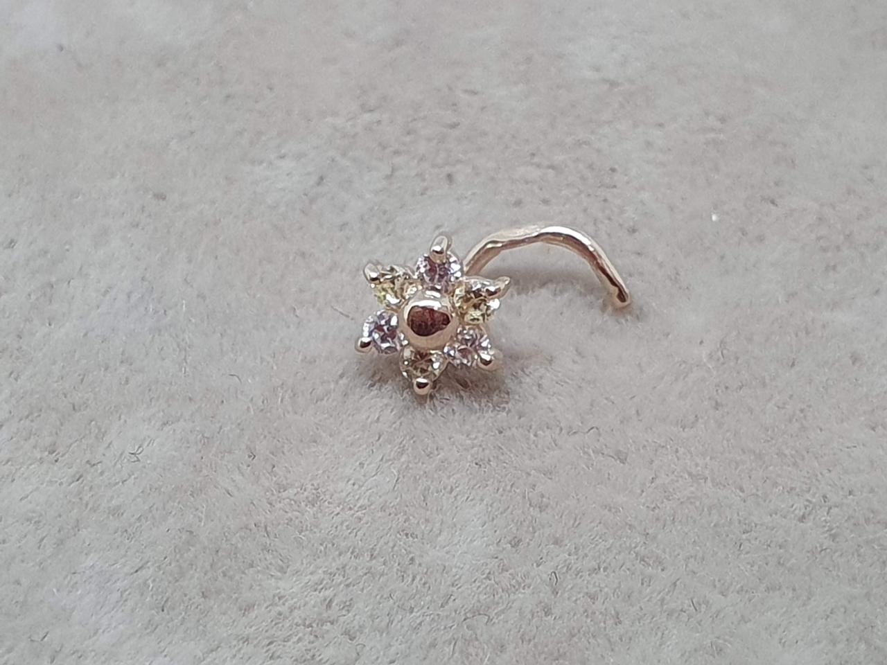 Золота сережка-пірсинг в ніс с фіанітами. 1040.3