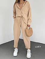 Женский свободный прогулочный костюм из американского крепа рубашка и брюки 42-46