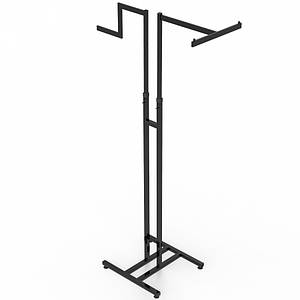 Торгова стійка вішалка для одягу металева на 2 вішала зиг-заг і т-подібне, чорна