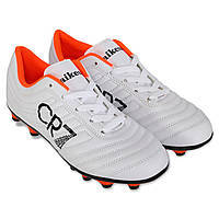 Бутсы футбольные AIKESA CR7 размер 38 (длина стельки 24.5 см) белый-оранжевый L-11