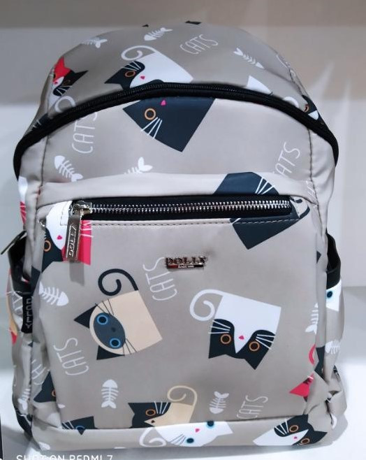 Рюкзак молодіжний тканинний сірий для дівчини прогулянковий міський модний принт Котики Dolly 386