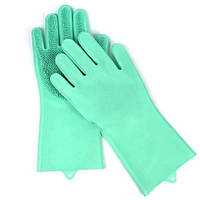 Силиконовые перчатки для мытья и чистки Magic Silicone Gloves с ворсом Мятные Techo