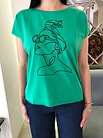 Жіноча футболка, зеленого кольору, з малюнком, фасон оверсайз, короткий рукав