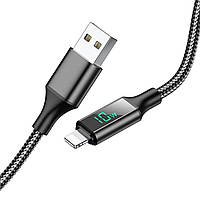 Кабель BOROFONE BU32 USB to iP 2.4A, 1.2m, nylon, алюминиевые подключения, цифровой дисплей, Black Techo