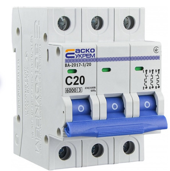 Автоматичний вимикач УКРЕМ ВА-2017 3р С 20А АСКО, фото 1