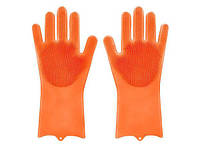 Силиконовые перчатки для мытья и чистки Magic Silicone Gloves с ворсом Оранжевые Techo