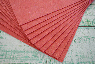 Фоаміран з глітером АВ перлиновий лист 2мм (50х50см), колір - кораловий