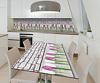 Наклейка 3Д виниловая на стол Zatarga «Тюльпановая гряда» 650х1200 мм для домов, квартир, сто EV, код: 6442208