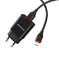 Сетевое зарядное устройство BOROFONE BA20A Sharp single port charger set(Lightning) Black Techo