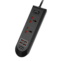 Удлинитель Remax BKL-08 2 Socket / 4 USB / Кабель 200см Черный Techo