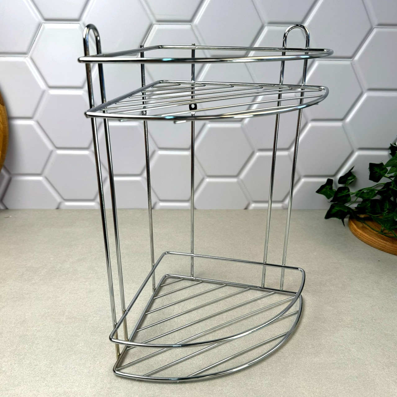 Хромована кутова двоярусна полиця у ванну кімнату Люкс