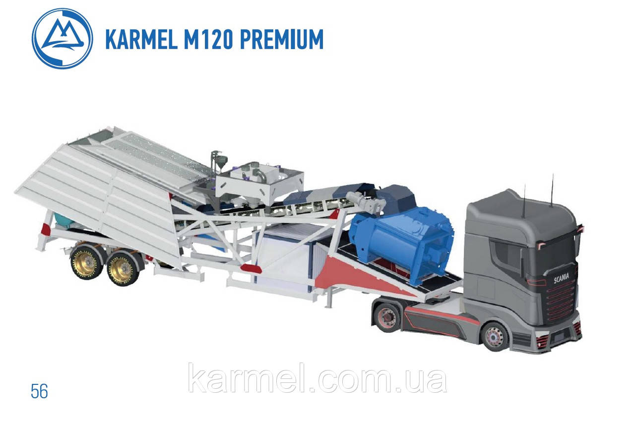 Мобільна бетонозмішувальна установка на шасі KARMEL М120 PREMIUM (120 м.куб/год.)