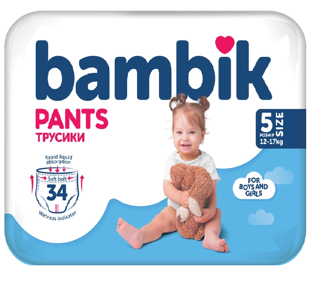 Підгузки-трусики Bambik розмір 5 (12-17 кг), 34 шт, фото 1