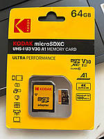 Високошвидкісна картка пам'яті Kodak micro SDXC UHS-I U3 V30 A1 64GB. Class 10.