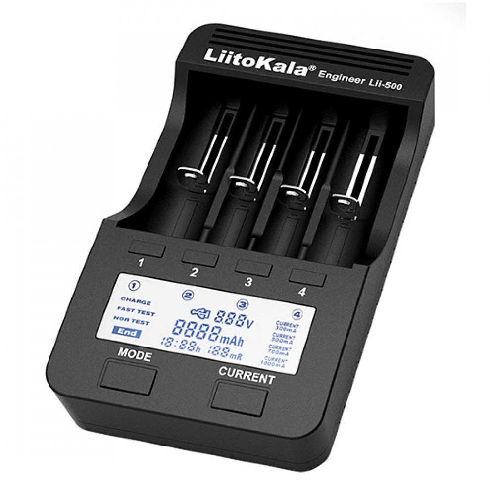 ЗП універсальне Liitokala Lii-500, 4 канали, LCD дисплей, підтримує Li-ion, Ni-MH і Ni-Cd AA (R6)