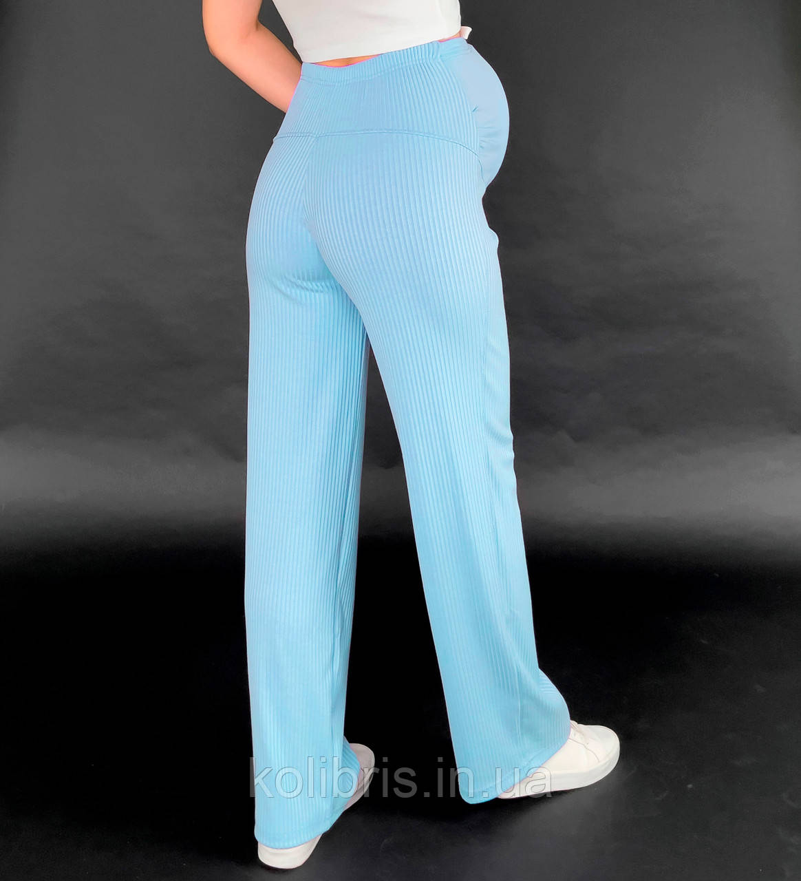 Палаццо для вагітних трикотажні в широкий рубчик блакитного кольору мустанг, фото 1