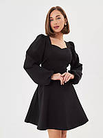 Модное и стильное коктейльное женское платье с объемными рукавами, черное