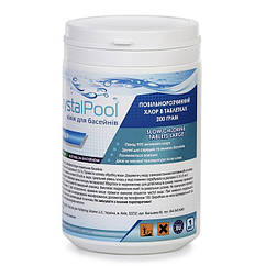 Таблетки для басейну Повільнорозчинний хлор 1 кг, великі таблетки по 200 г Crystal Pool