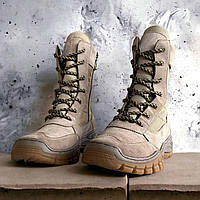 Летние мужские берцы на боковой молнии/ Облегченные берцы из натуральной кожи/ Военные высокие ботинки койот