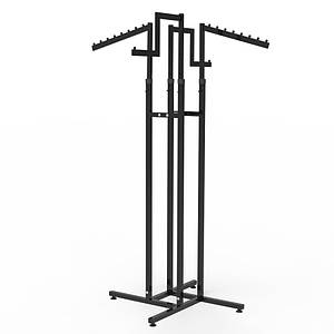 Торгова стійка вішалка для одягу металева 4 вішала зигзаг і похилий, чорна