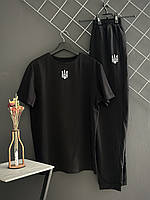 Чоловічий літній комплект із Гербом чорні штани чорна футболка Герб Тризуб