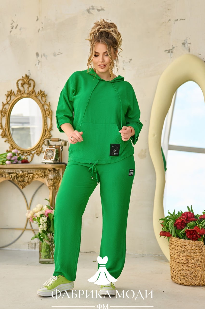 Легкий та зручний костюм-двійка льон жатка Розміри: 46-48, 54-56, 58-60, 50-52, 62-64, 66-68