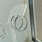 Срібні сережки кільця Конго жіночі ребристі 925 проба з родованим покриттям (ф. 2 см), фото 3