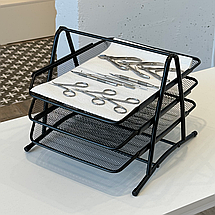 Підставка лоток для інструментів на 3 полиці металева чорна сітка, фото 3