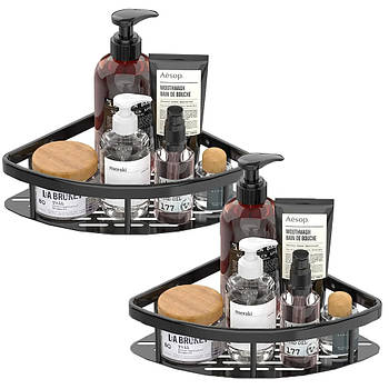 Комплект 2 шт Кутова полиця у ванну (28 х 21 х 4,3 см), Чорна / Поличка для ванної кімнати