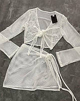 Прозорий жіночий костюм із сітки спідниця та топ (пружний) чорний і білий