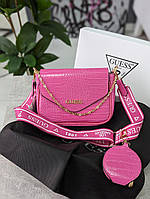 Розовая женская сумка Guess, молодежная популярная красивая сумка с длинным ремешком