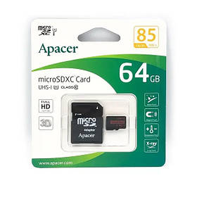 Мапа пам'яті APACER microSDXC 64 GB UHS-I U1+adapter (R85Mb/s),