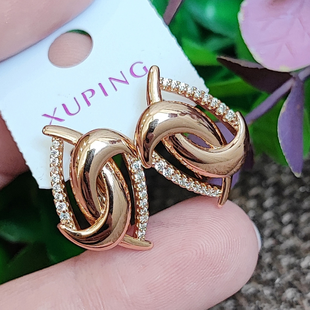 Сережки Xuping довжина 2см ширина 1.8см медичне золото позолота 18К с1413