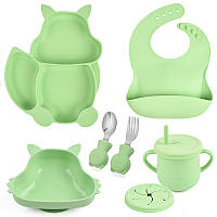 Набор детской посуды на присоске 2Life Белка Y3 из 7 предметов Зеленый (v-11310) EV, код: 8290534