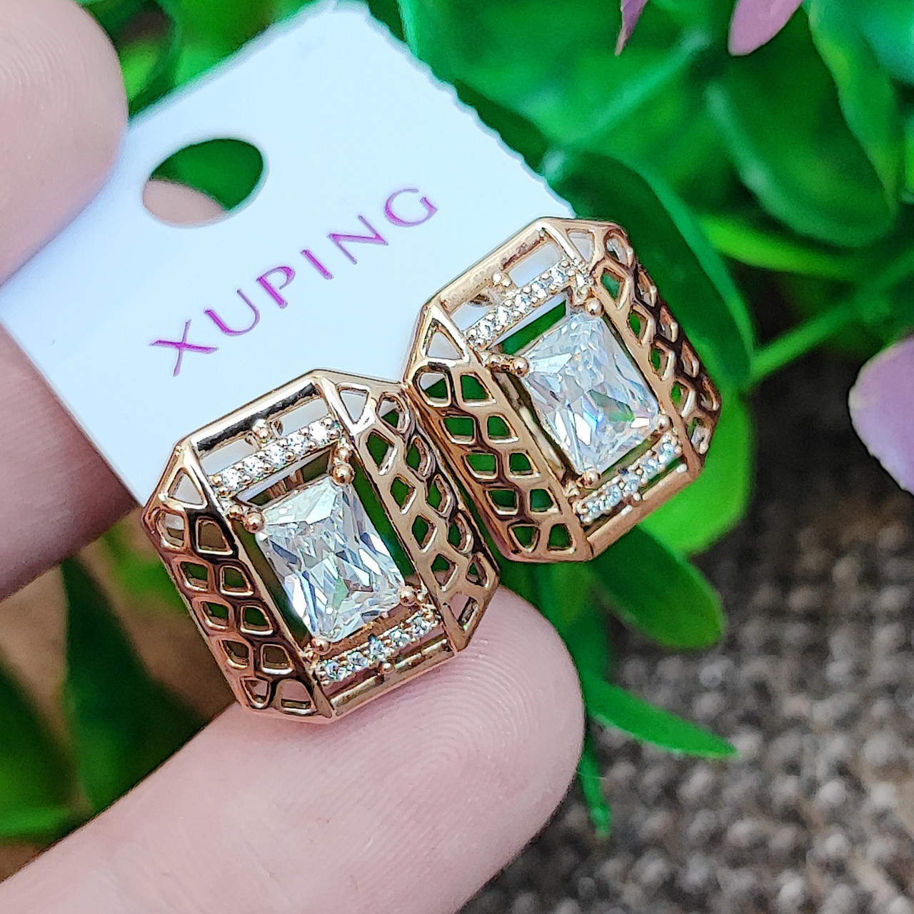 Сережки Xuping довжина 1.6см ширина 1.4см медичне золото позолота 18К с1414