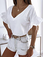 Блузка літня жіноча з рюшами біла та чорна