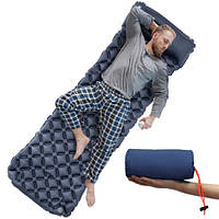 Коврик туристический надувной с подушкой, матрас 190x60x5см, синий tn