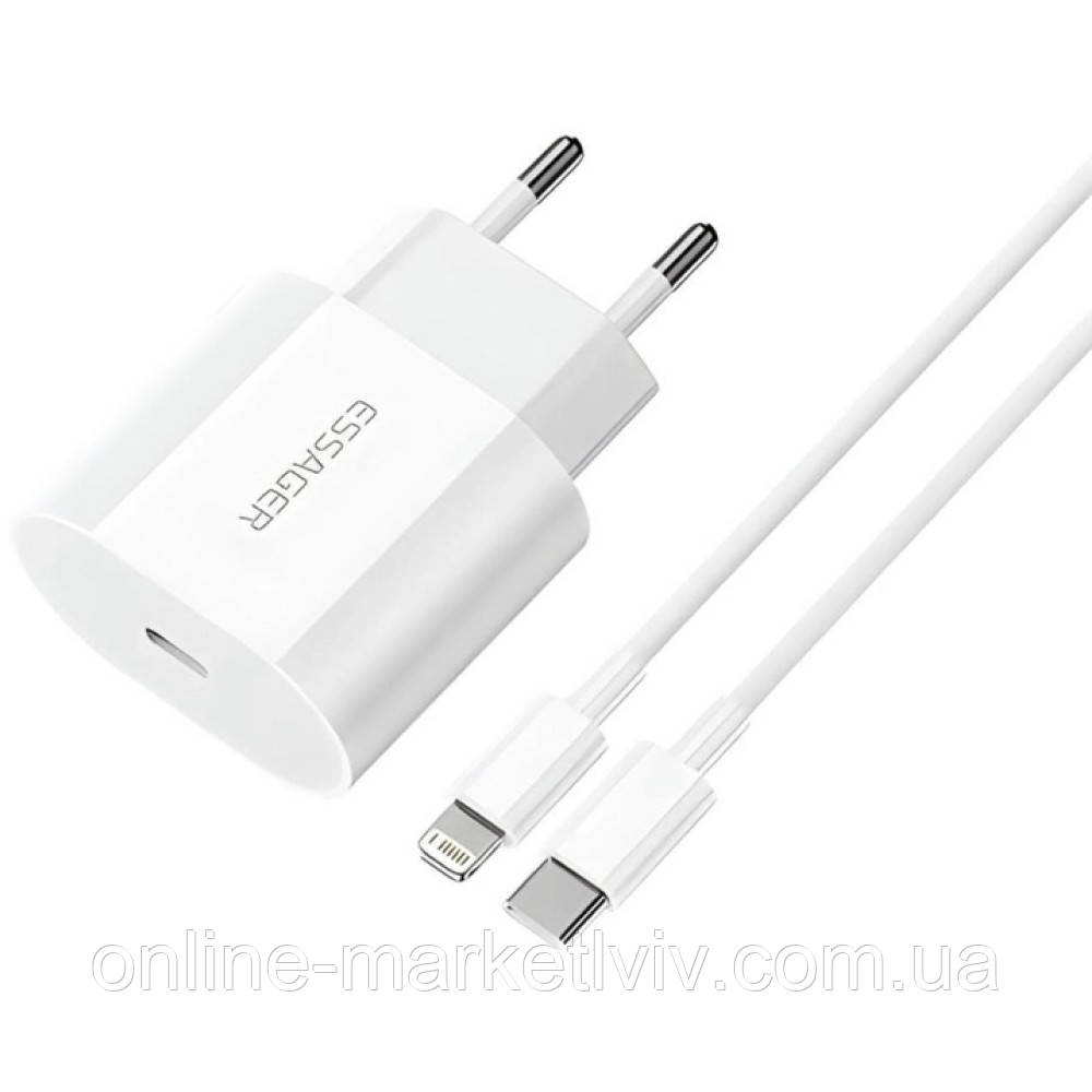 Мережевий зарядний пристрій 20W + кабель Type-C To Lightning, 1 шт / Швидка зарядка для телефону