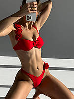 Гарний жіночий купальник роздільний, Модний червоний купальник S, M, L