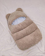 Конверт-спальник для новорожденных утепленный Тедди бежевый
