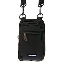 Сумка маленька чоловіча слінг crossbody кросс боді через плече чорна нейлон тканинна три змійки блискавки відділи Lanpad 6195, фото 4