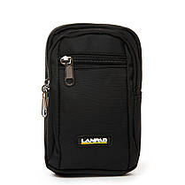 Сумка маленька чоловіча слінг crossbody кросс боді через плече чорна нейлон тканинна три змійки блискавки відділи Lanpad 6195, фото 5