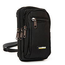 Сумка маленька чоловіча слінг crossbody кросс боді через плече чорна нейлон тканинна три змійки блискавки відділи Lanpad 6195, фото 2